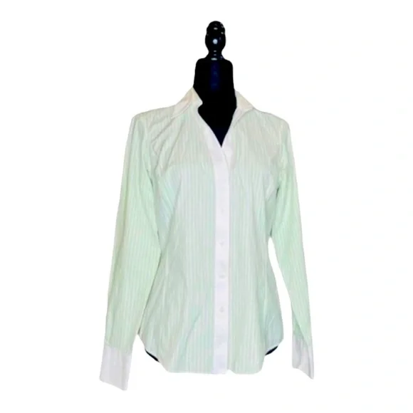 Brooks Brothers Button Down Pinstriped Professional Blouse With White Cuffs Sz 6 - Picture 7 of 7